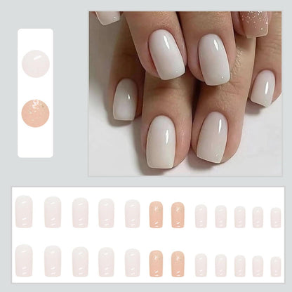 24 Stück Nagelkleber Eckig Kurz Weiß Glitzer Press on Nails