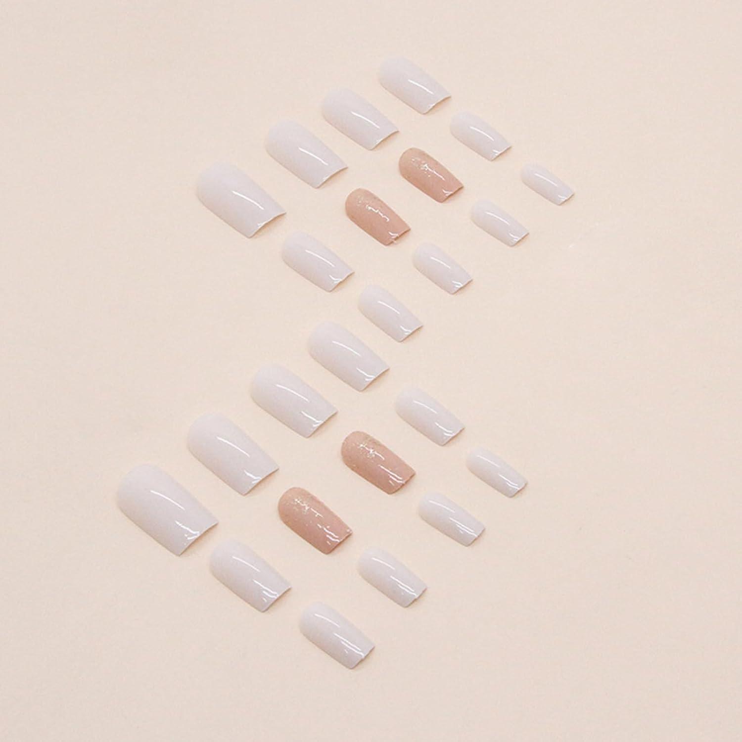 24 Stück Eckige Kurze Press on Nails Weiß Glitzer Ballerina Acryl Nägel