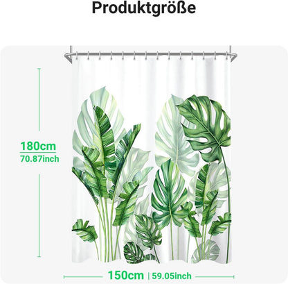 Duschvorhang 150x180cm Grün Blätter Wasserabweisend Waschbar Textil