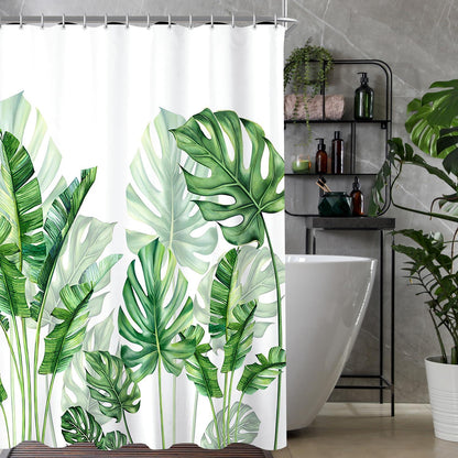 Grüner Duschvorhang 150x180cm mit Blättermuster und beschwertem Saum, wasserabweisend