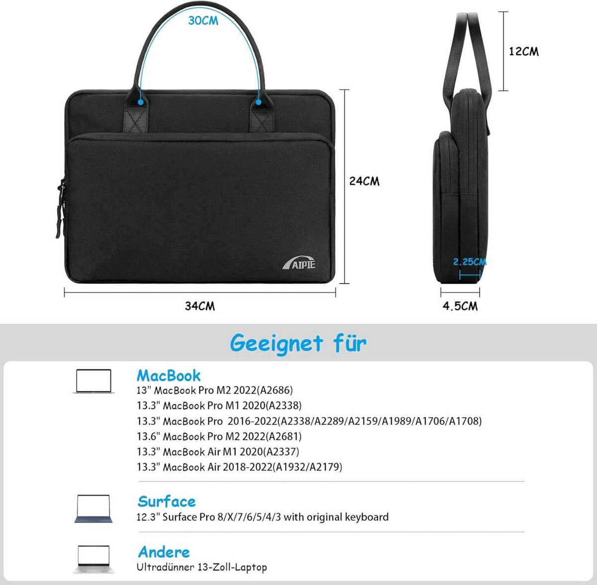 Laptoptasche 13 Zoll MacBook Air Pro M2 M1 Tasche 34x25,5cm