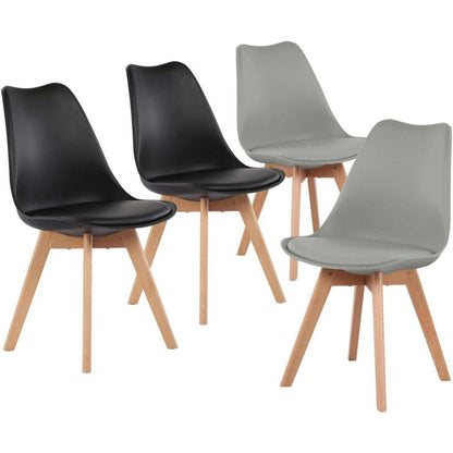 Skandinavisches Essgruppen-Set: Holztisch (80cm) & 4 Stühle