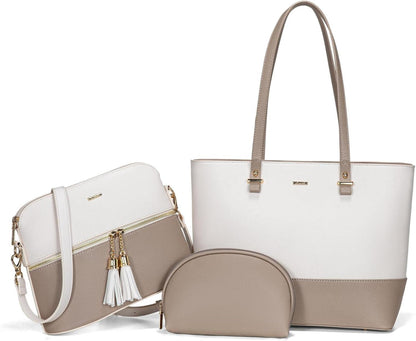 Damen 3-teilige Handtasche Set Synthetisches Leder groß Organisiert