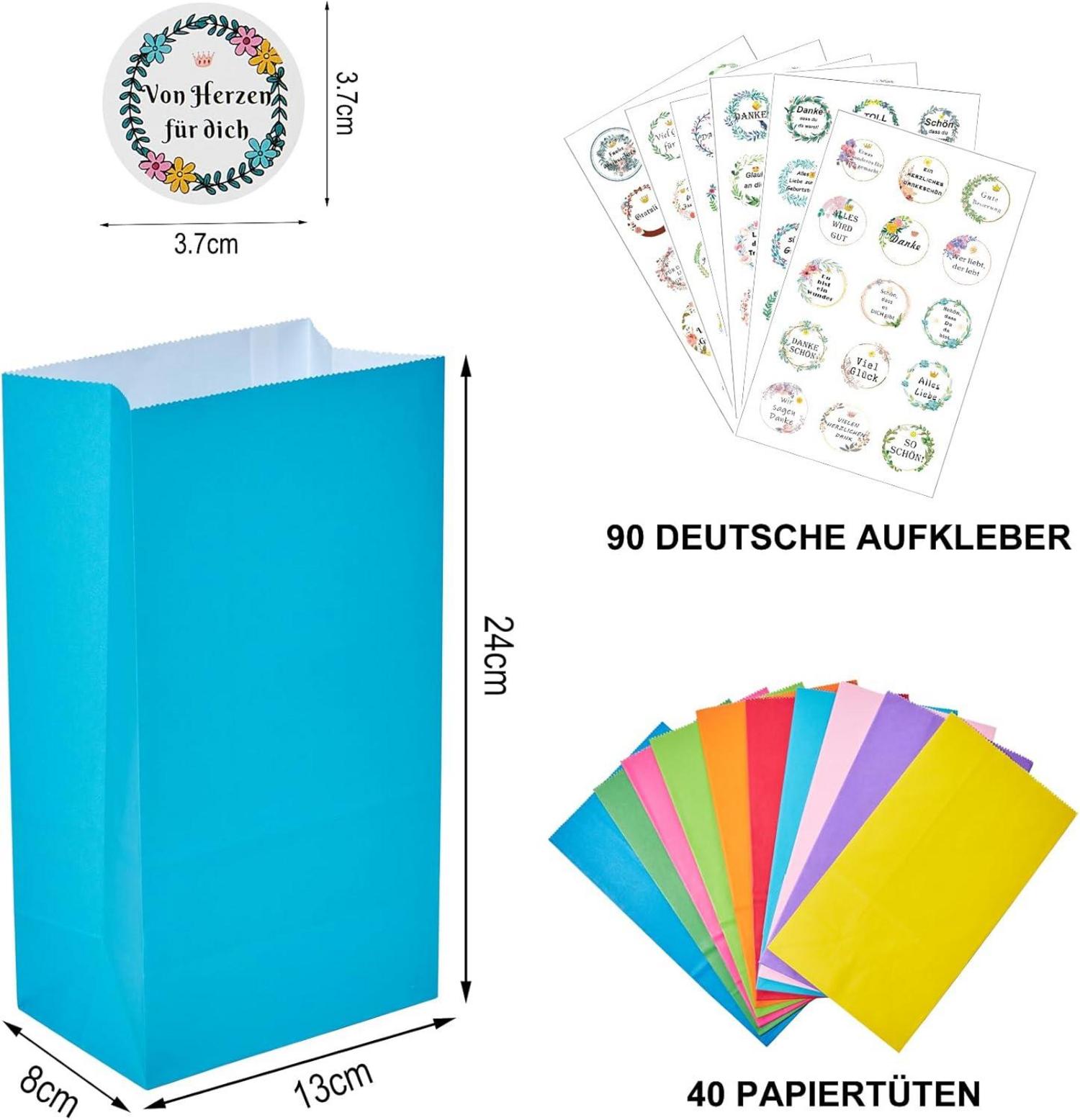 40 Stück Papiertüten mit Aufkleber für Geschenke, Candy Bar