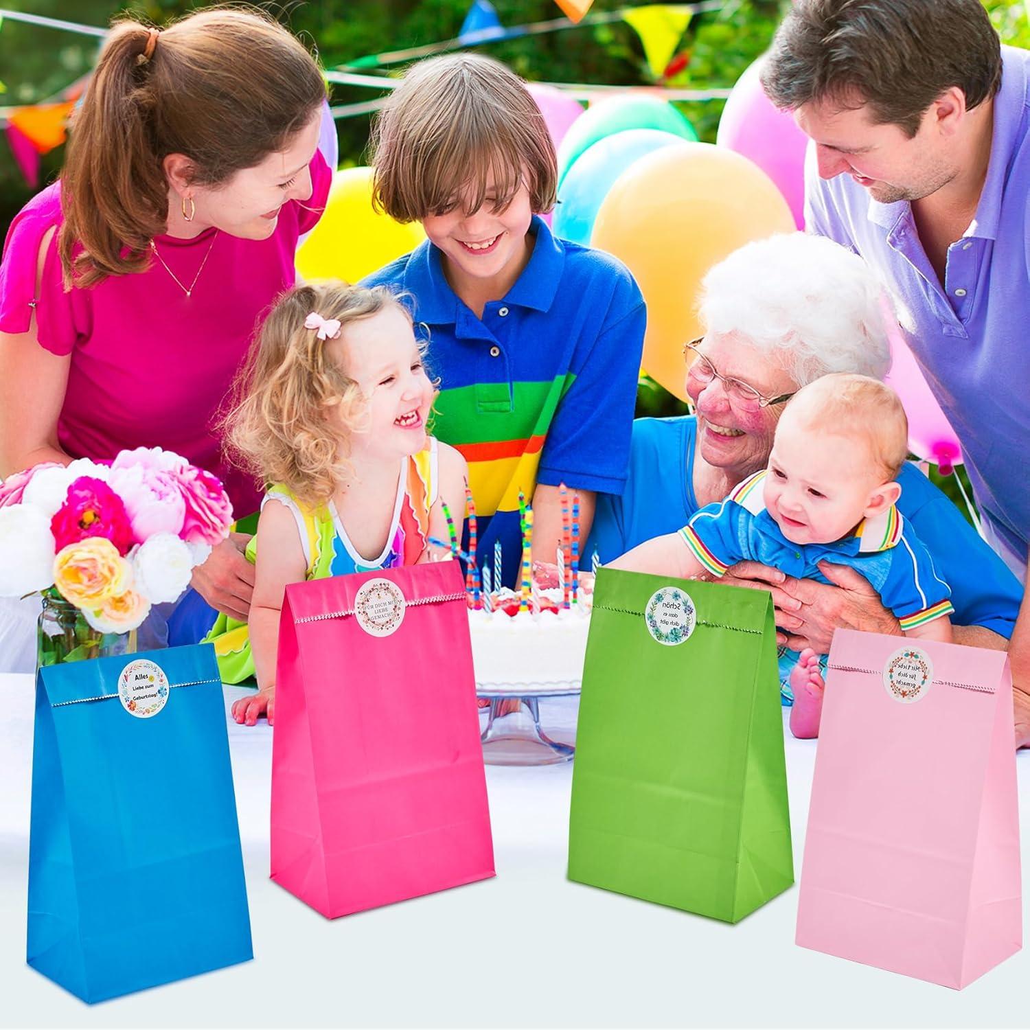 40x Papiertüten mit Aufkleber, Geschenktüten Candy Tüten - Mehrfarbig