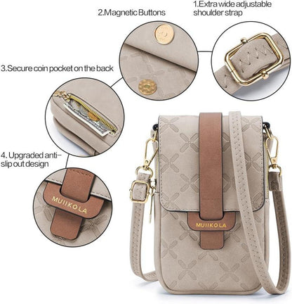 MUIIKOLA Handytasche RFID Damen Leder Umhängetasche Große Kapazität Neu-warmesgrau