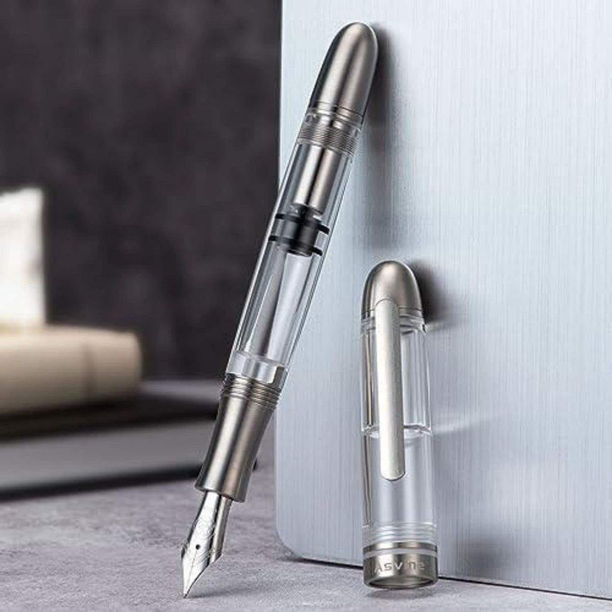Füllfederhalter Acryl Transparent Kolbenfüller Bock Feder Broad Nib