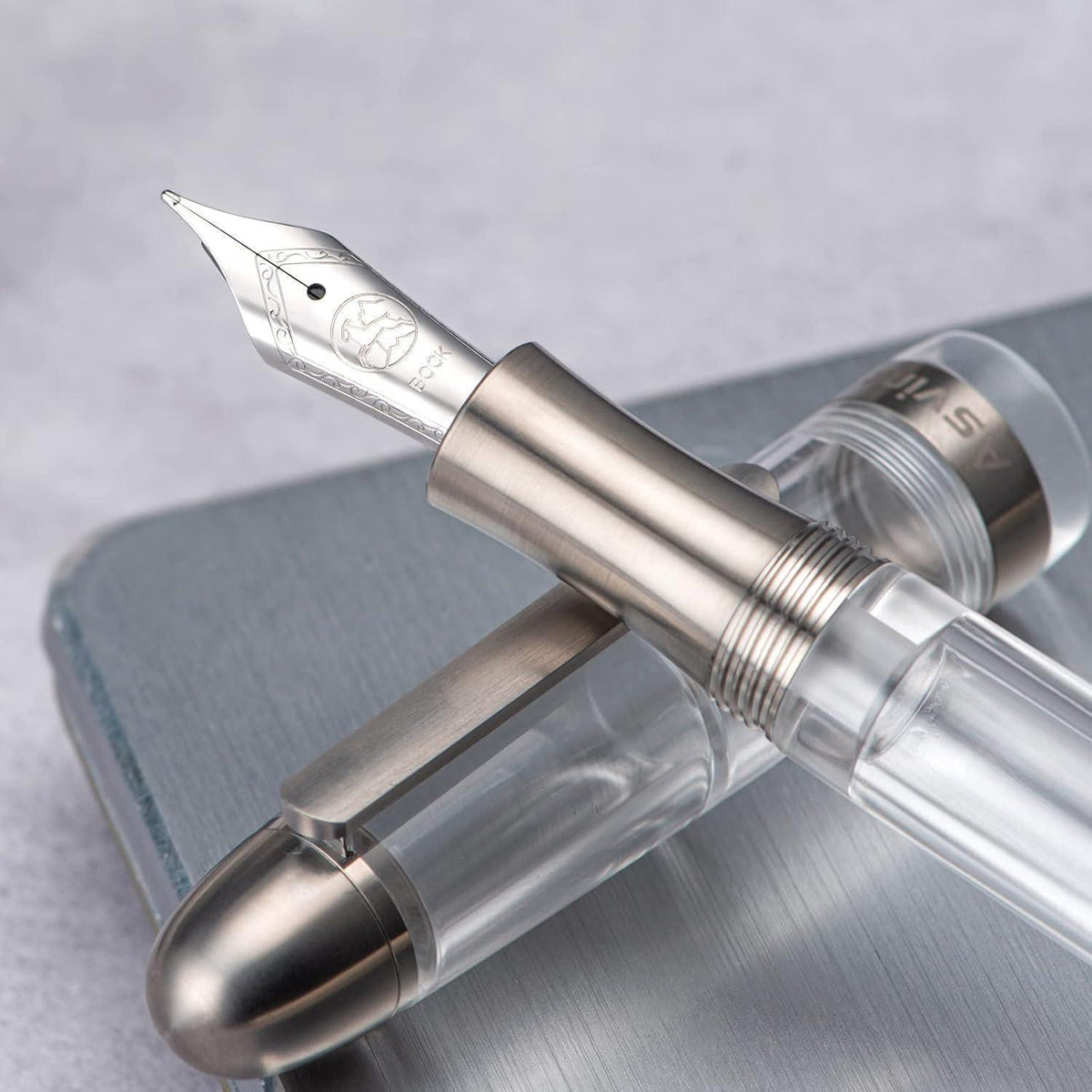 Füllfederhalter Acryl Transparent Kolbenfüller Bock Feder Broad Nib