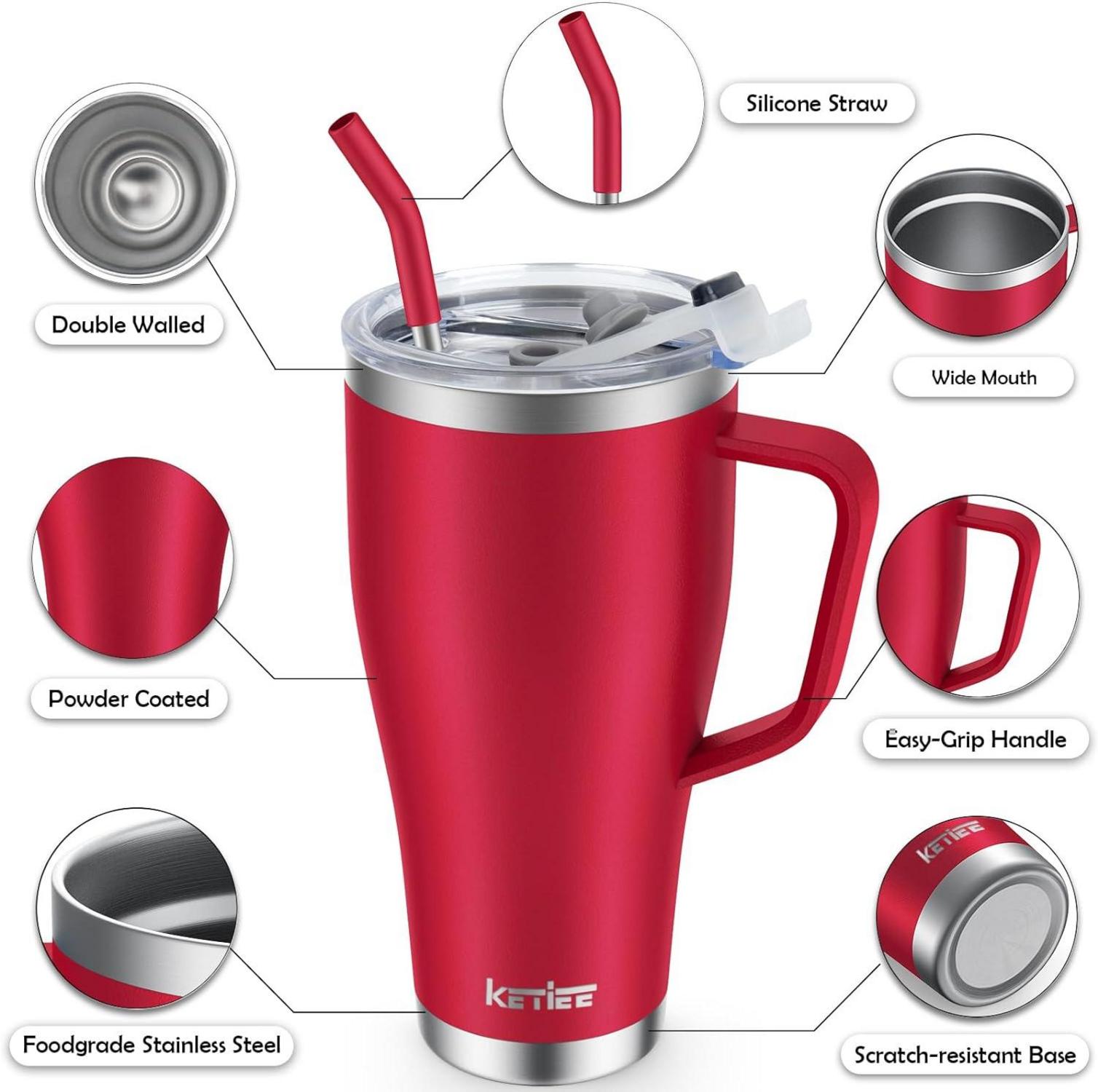 Thermobecher 850ml Strohhalm Kaffeebecher Edelstahl Isolierbecher