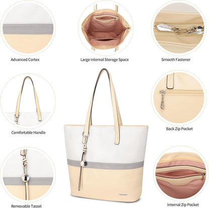 Elegante Damen Handtasche PU Patchwork Shopper mit Laptopfach