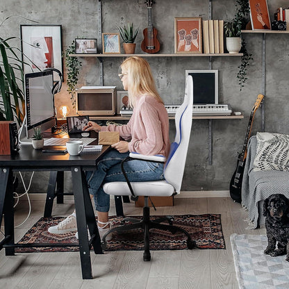 Ergonomischer Gaming Stuhl Stoff Lendenwirbelstütze Blau