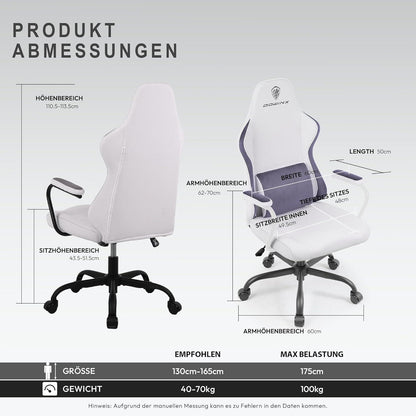 Ergonomischer Gaming Stuhl mit Lendenwirbelstütze für Kinder und