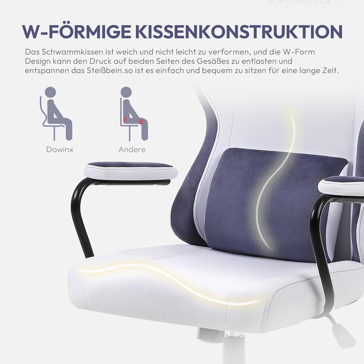 Gaming Stuhl für Erwachsene mit Lendenwirbelstütze und Recline, Stoff, Gray