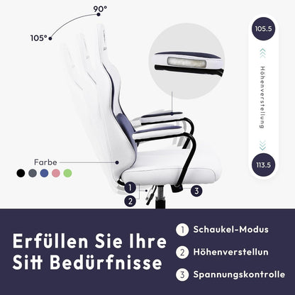 Dowinx Gaming Stuhl Stoff Erwachsene Kinder Lendenwirbelstütze Bürostuhl Grau