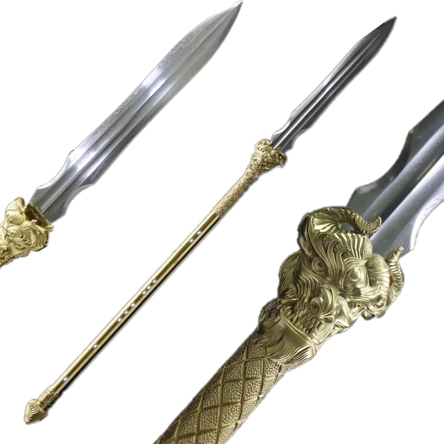 Handgefalteter Damaskus Stahl Speer 123cm scharf abnehmbar