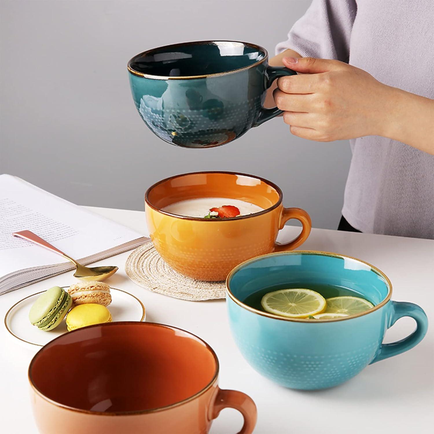 Große Keramik Kaffeetasse XXL 700ml Henkel Grün suppentasse