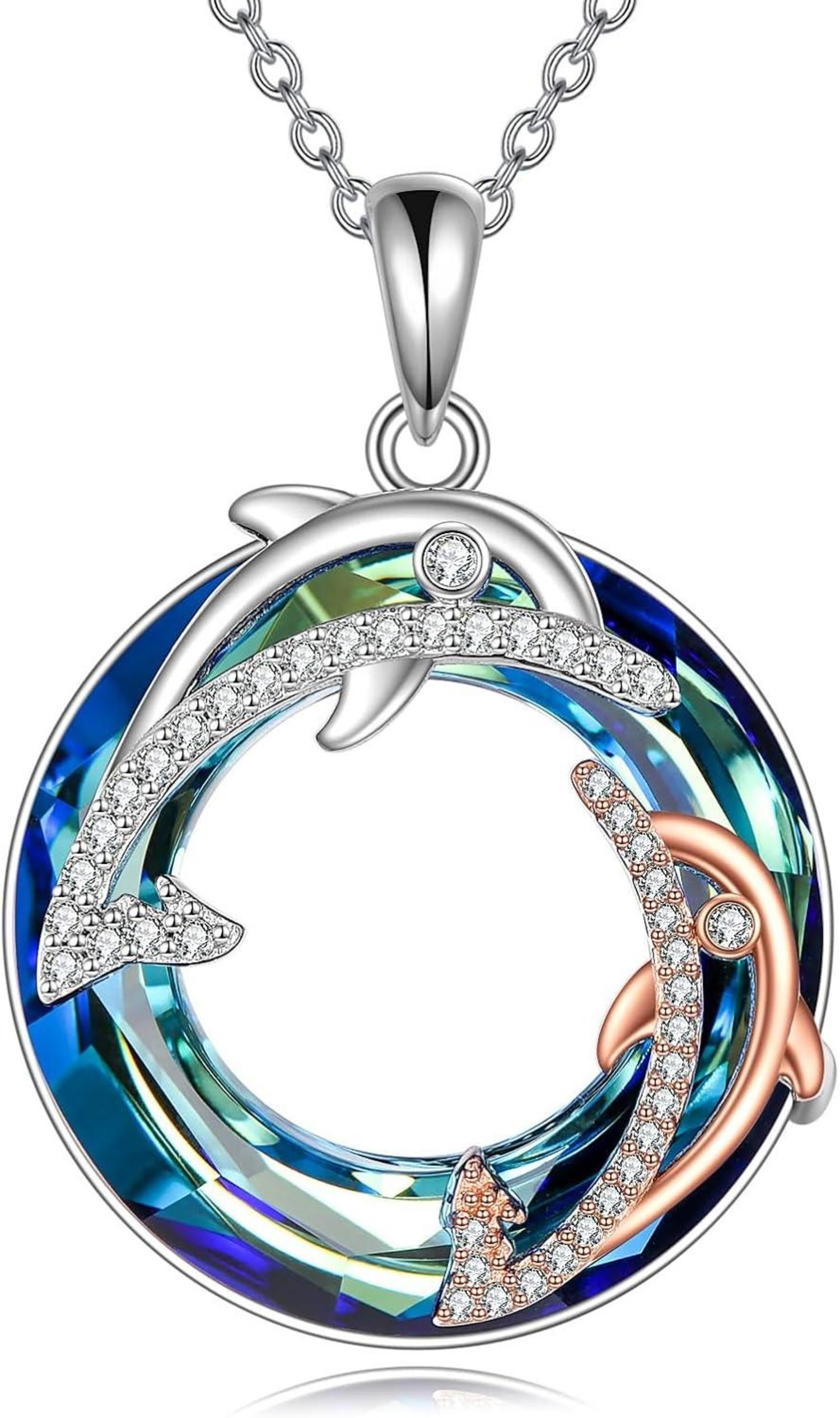 Delphin Halskette 925 Sterling Silber Kristall Anhänger für Frauen