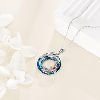 Delphin Halskette 925 Sterling Silber Kristall Anhänger für Frauen
