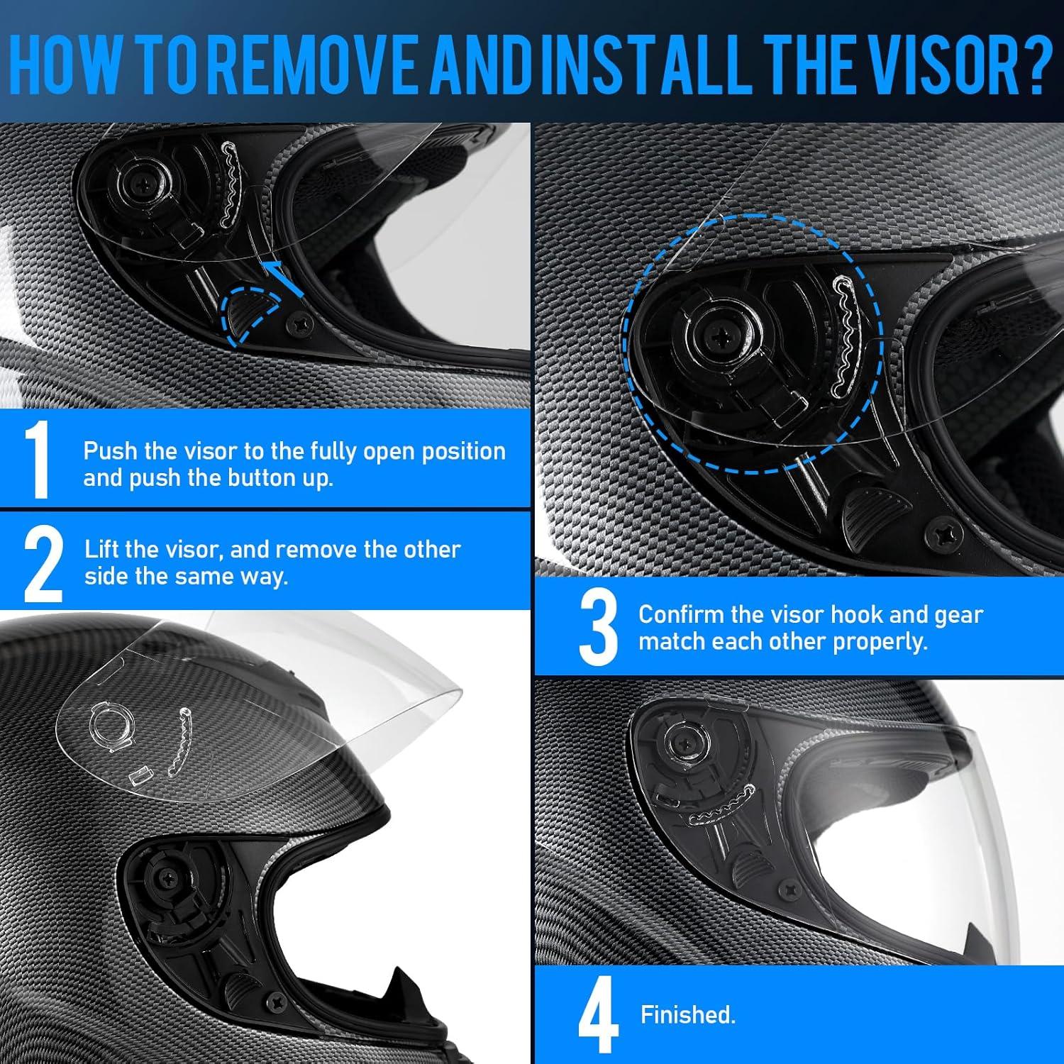 Motorradhelm Integralhelme Erwachsene Atmungsaktiv ECE L (59-60cm) Kohlefaser