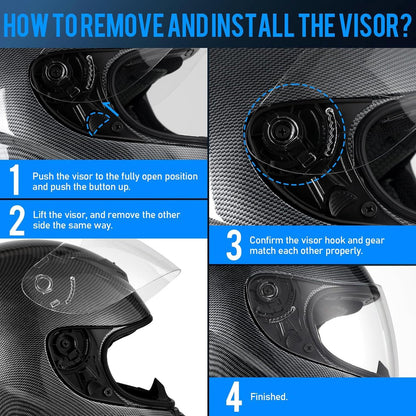Motorradhelm Integralhelme Erwachsene Atmungsaktiv ECE L (59-60cm) Kohlefaser