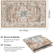 Boho Kurzflor Teppich 90x150 cm, waschbar, rutschfest, cremefarben