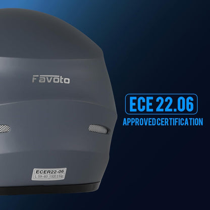 Favoto Motorradhelm Integralhelm für Erwachsene ECE Zertifiziert Atmungsaktiv M Grau