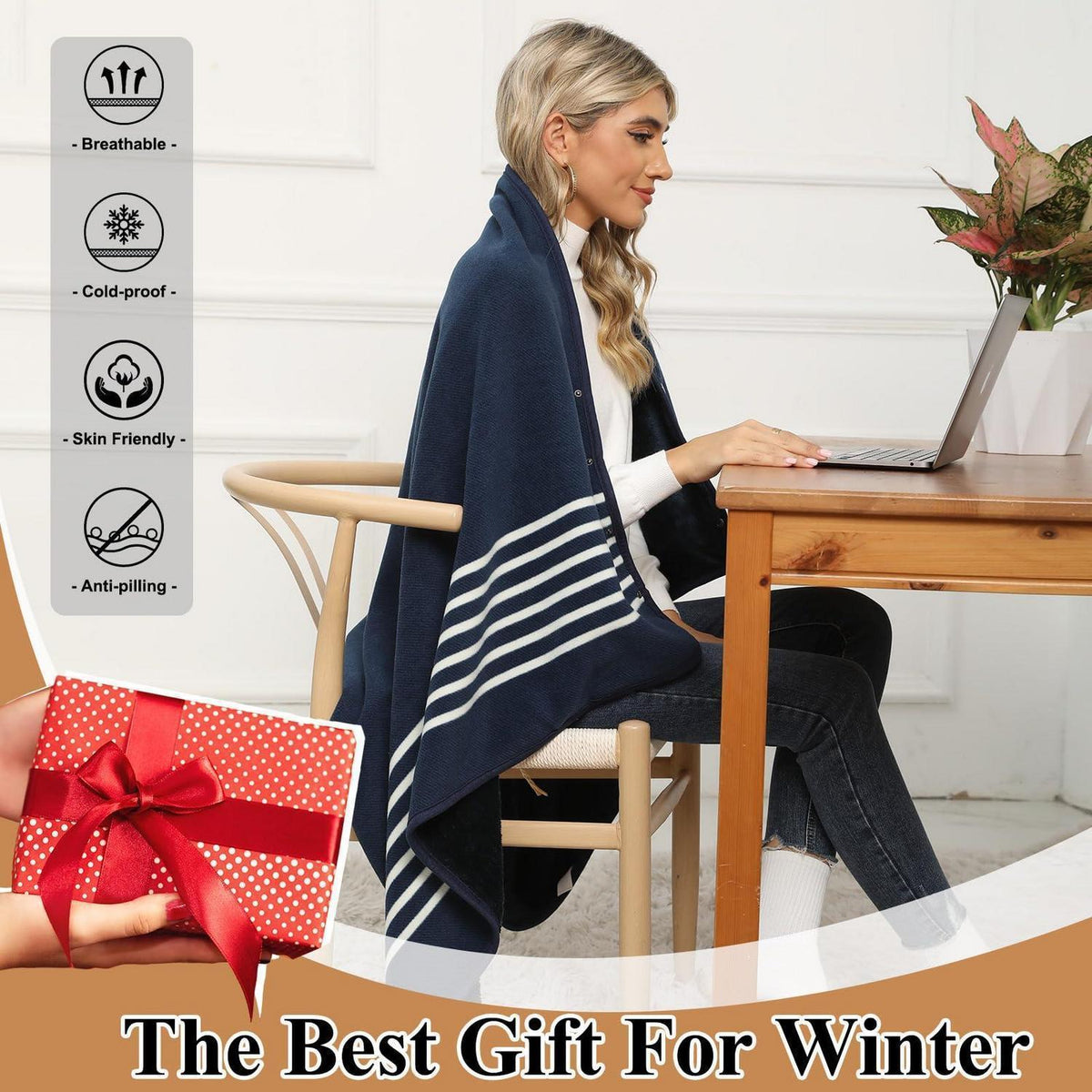 Übergroßer Winter Schal Damen mit Knopf - Warm & Kuschelig