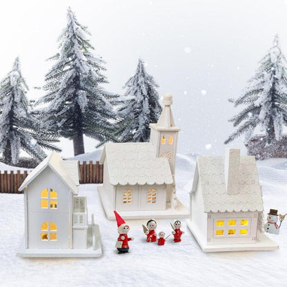 3er Set Weihnachtsdorf Holz LED Beleuchtung Mini
