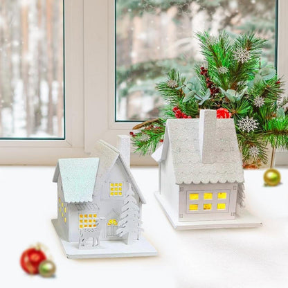 3er Set LED Weihnachtsdorf Holz beleuchtet Wichtelhaus Weihnachtsdeko
