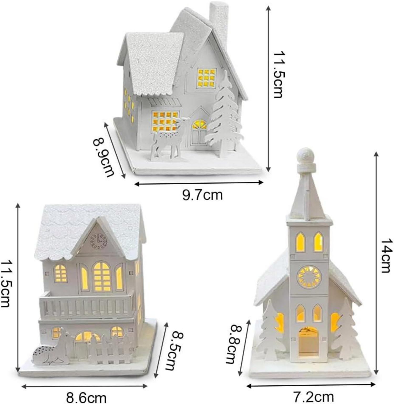 3er Set LED Weihnachtsdorf Holz beleuchtet Wichtelhaus Weihnachtsdeko