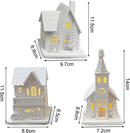 3er Set LED Weihnachtsdorf Holz beleuchtet Wichtelhaus Weihnachtsdeko