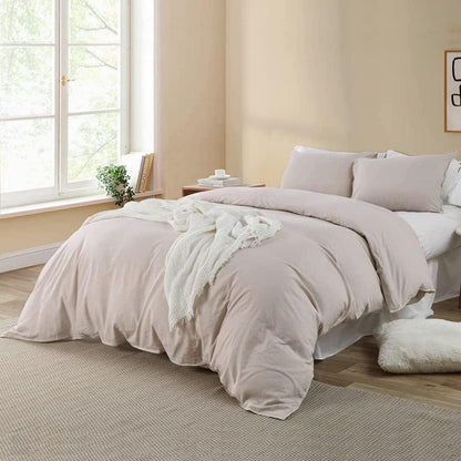 Bettwäsche-Set Mikrofaser Beige 135x200 Reißverschluss 1 Bettbezug