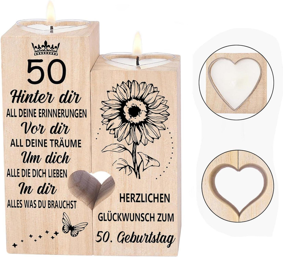 Kerzenhalter Holz 50. Geburtstag Frau Mama Schwester Freundin