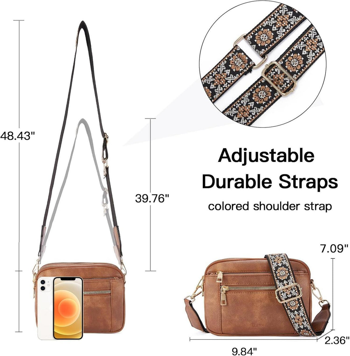 Damen Crossbody Bag PU Leder Umhängetasche verstellbarer Riemen