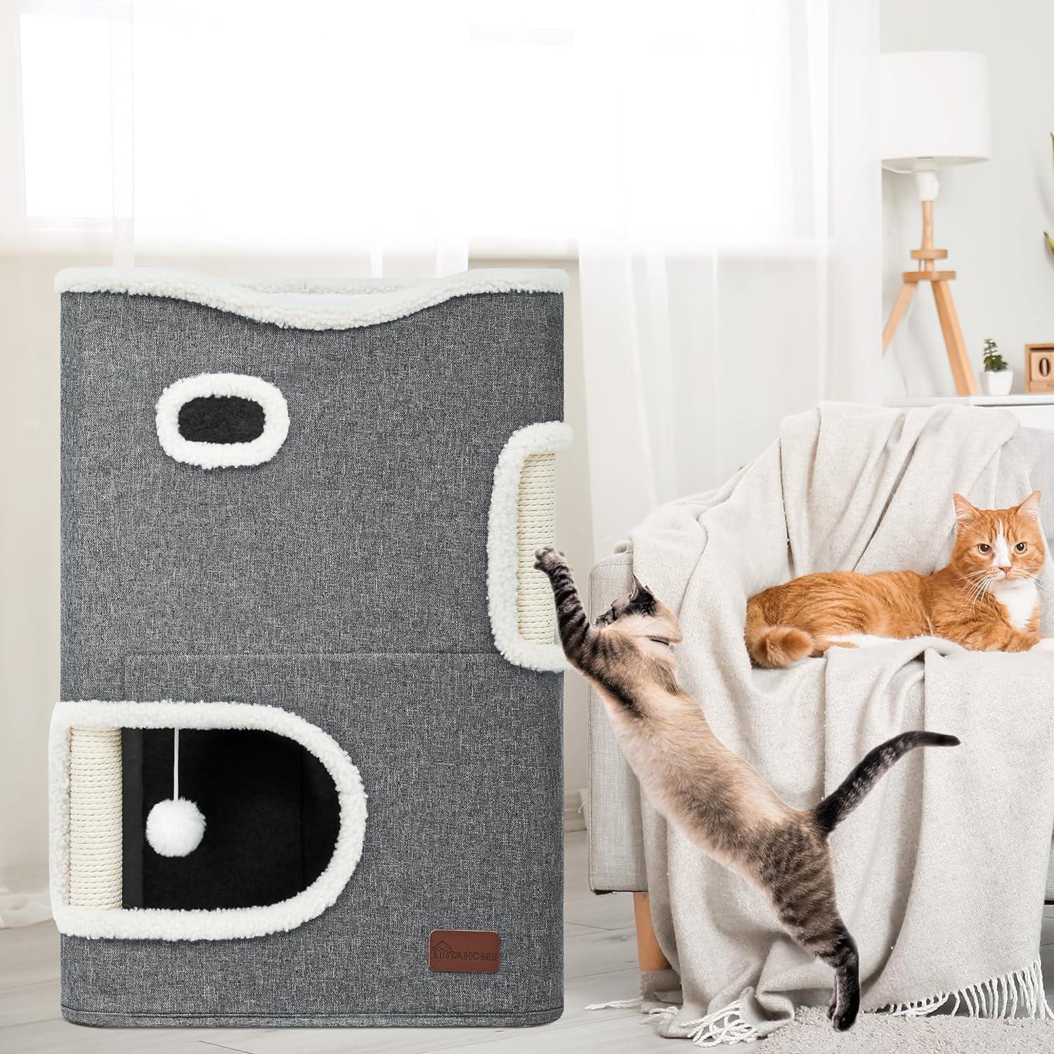 Moderne 3-stufige Katzenwohnung mit Kratzbaum und Hängematte