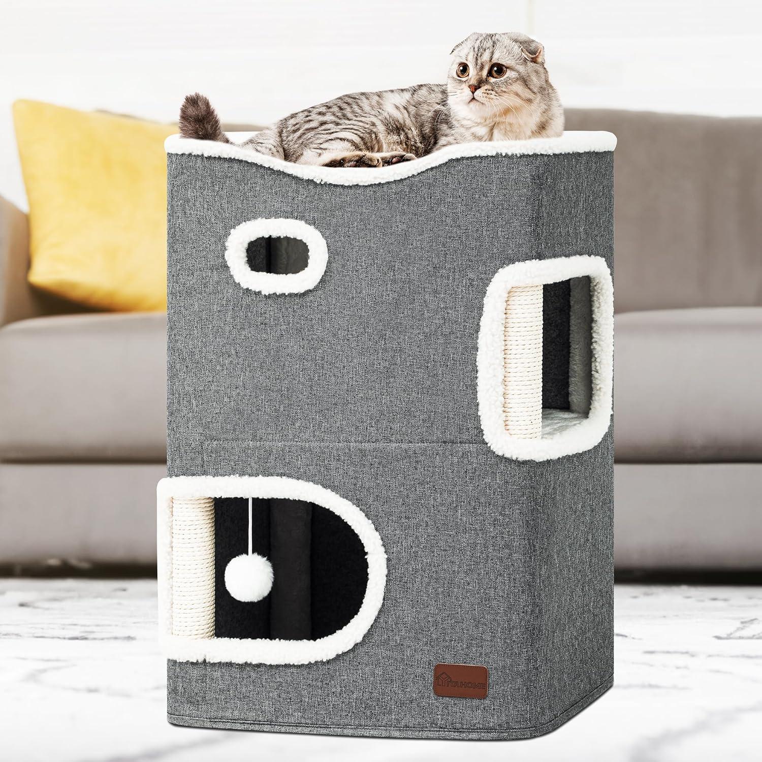 YITAHOME Katzenhaus Indoor Katzenbett Katzentonne Katzenhöhle Grau