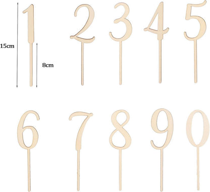 Holz Cake Topper Zahlen 0-9 Geburtstag Kuchen Deko 10 Stück