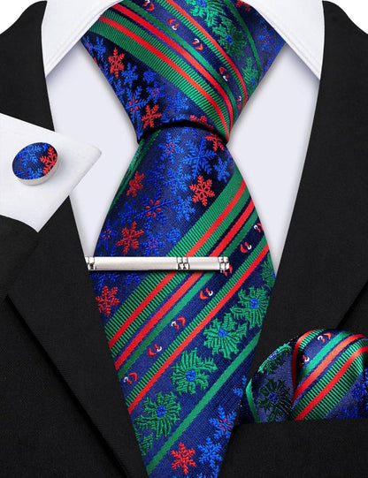 Barry.Wang Festliches Herren Krawattenset Seide Weihnachten 4PCS Blau Grün