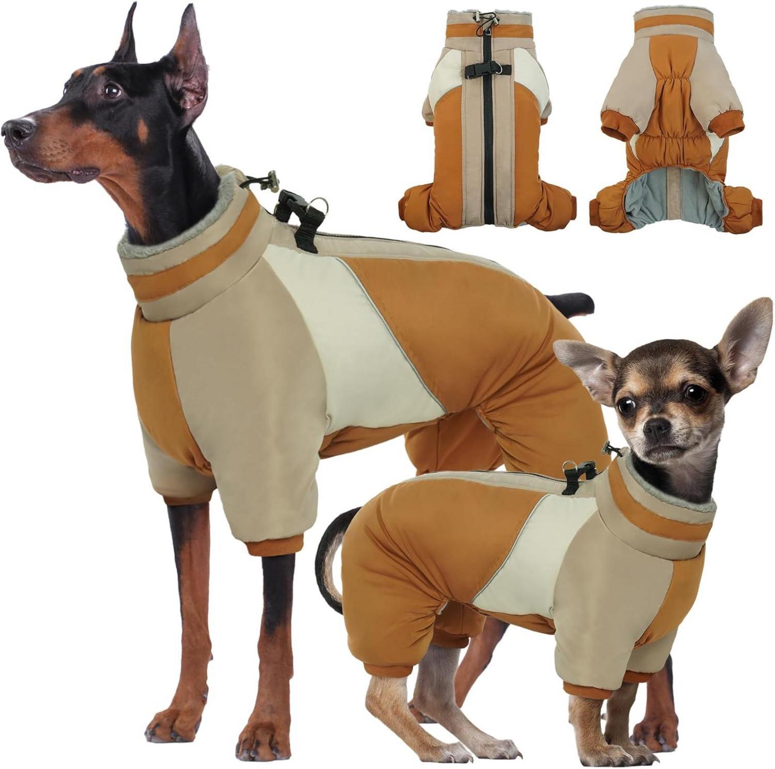 Wasserdichter Hundemantel für kleine Hunde mit Geschirr, Winter, Braun