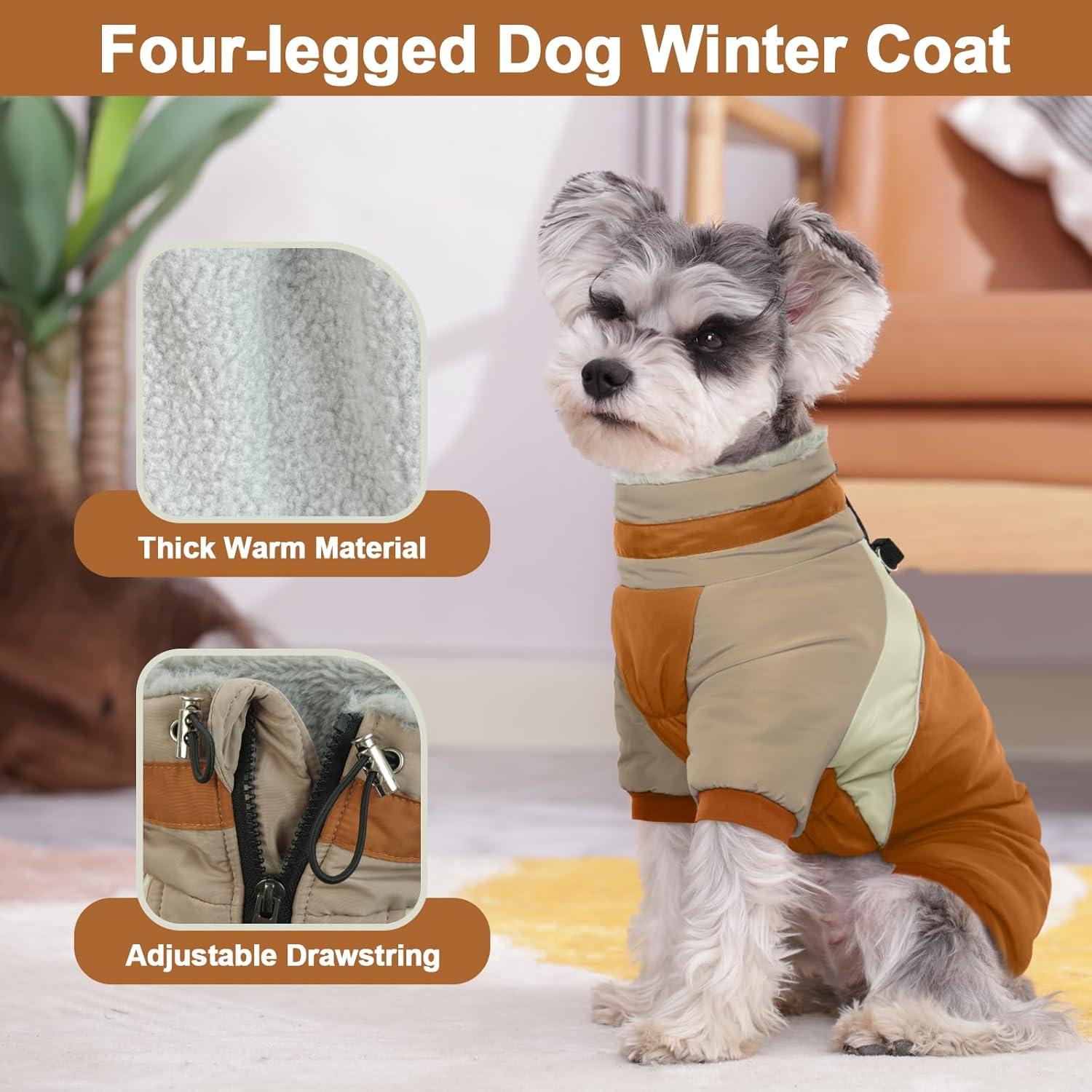 Wasserdichter Hundemantel für kleine Hunde mit Geschirr, Winter, Braun