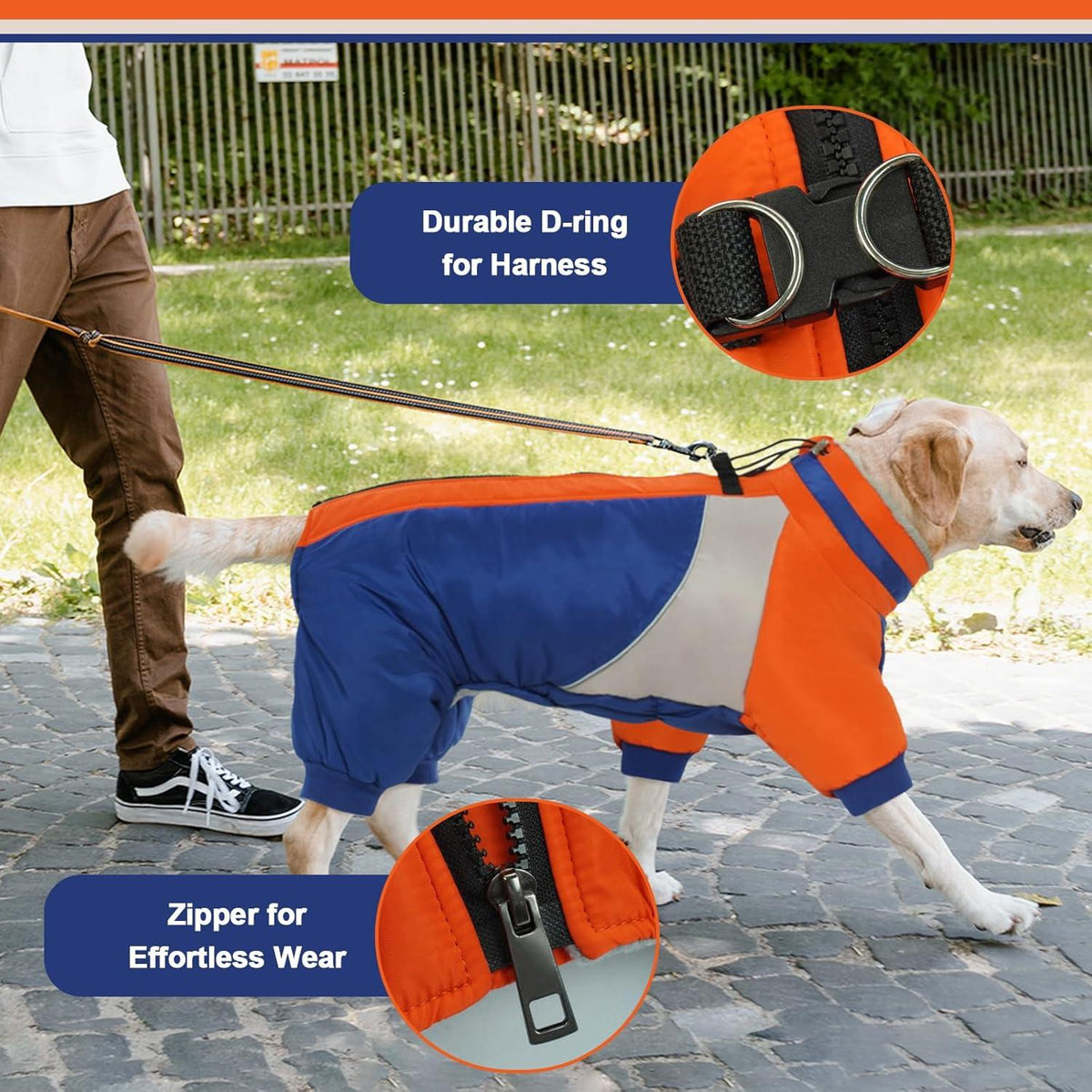 Kuoser Wasserdichter Hundemantel Winter mit Geschirr Blau XS - Modische Hundejacke reflektierend