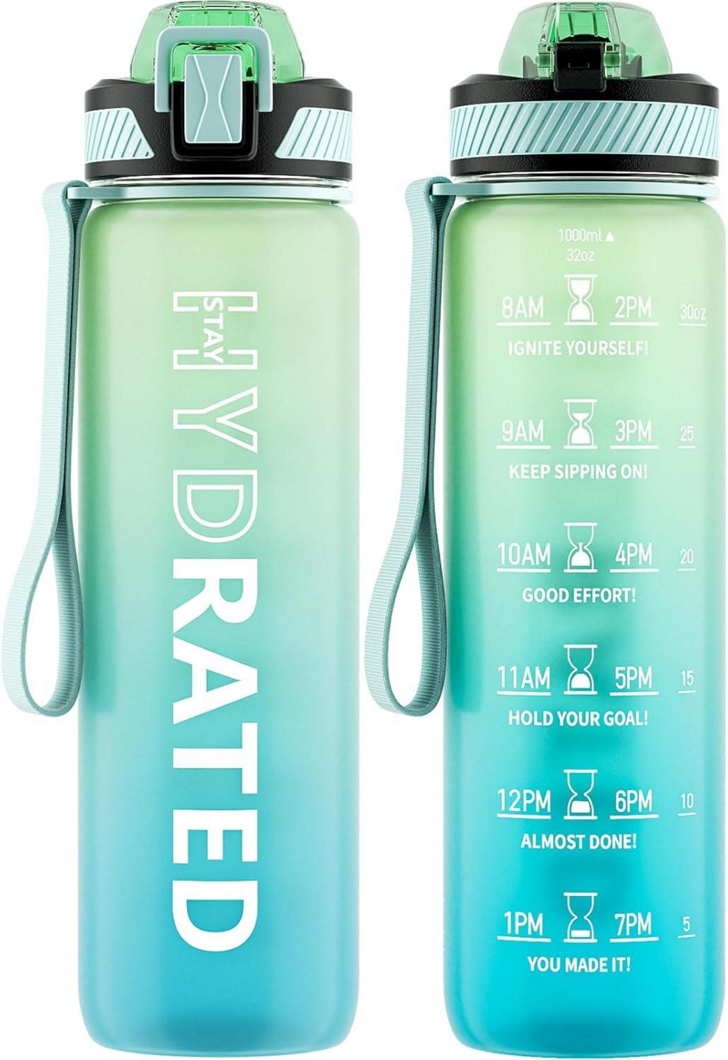 Trinkflasche 1L BPA-Frei Tritan mit Strohhalm & Zeitmarkierung