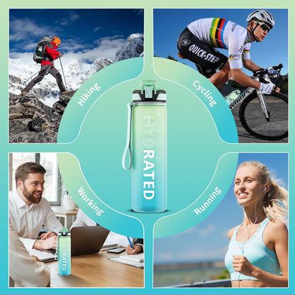 Sport Trinkflasche 1L BPA-frei mit Strohhalm Auslaufsicher Grün Minze