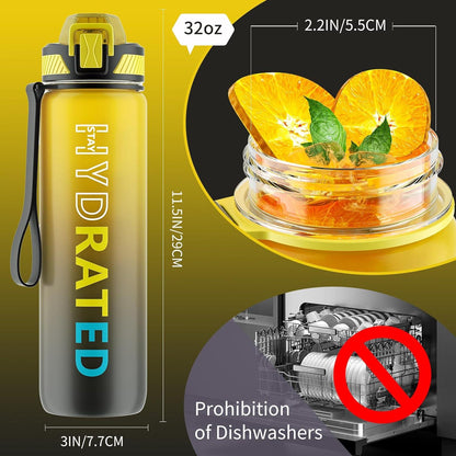 Trinkflasche 1L BPA-frei mit Strohhalm Zeitmarkierung Sportflasche