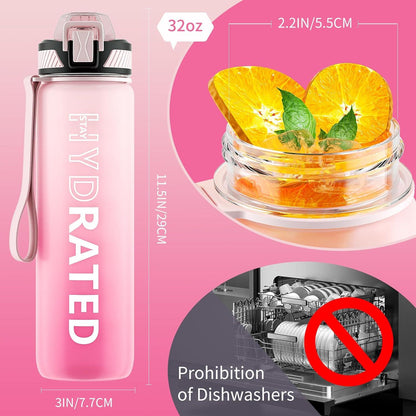 Trinkflasche 1L BPA-frei mit Strohhalm Zeitmarkierung 1000ml
