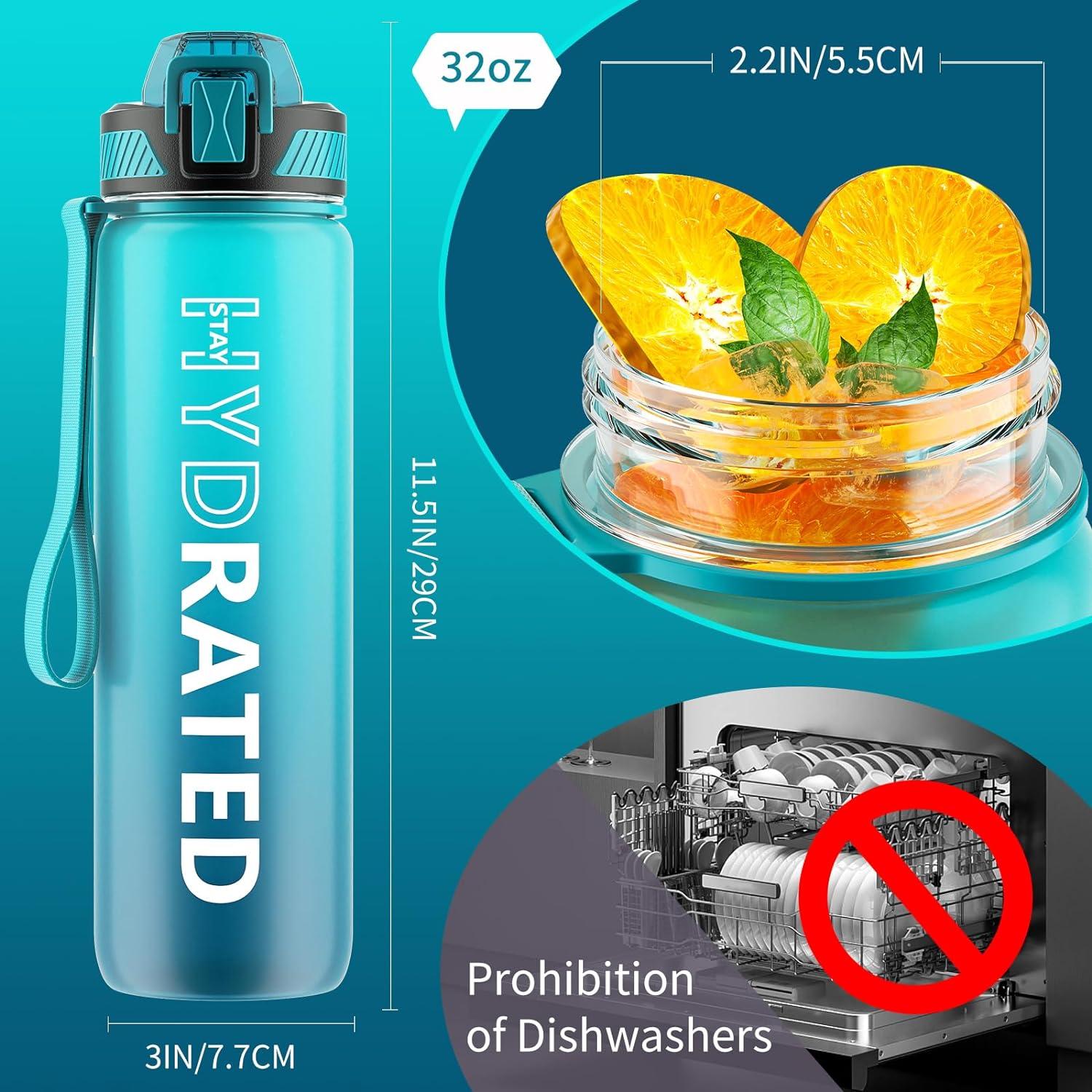 Trinkflasche 1L BPA-Frei Tritan Sport Strohhalm Zeitmarkierung