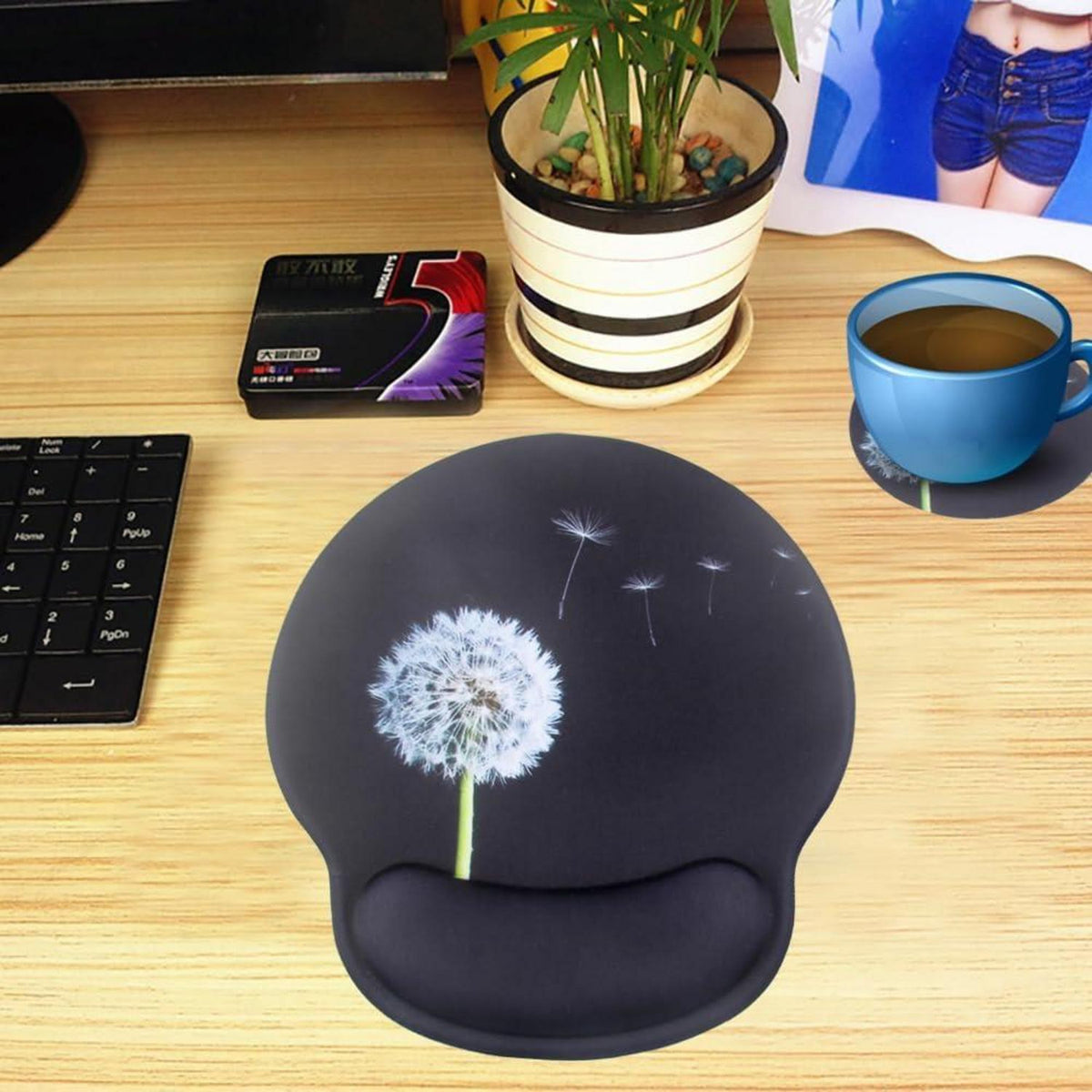 Ergonomisches Mauspad mit Handauflage und Gelkissen + Untersetzer für