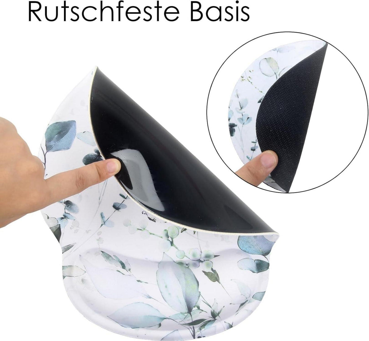 Ergonomisches Gelkissen Mousepad mit Handauflage und Untersetzer, grüne Blätter