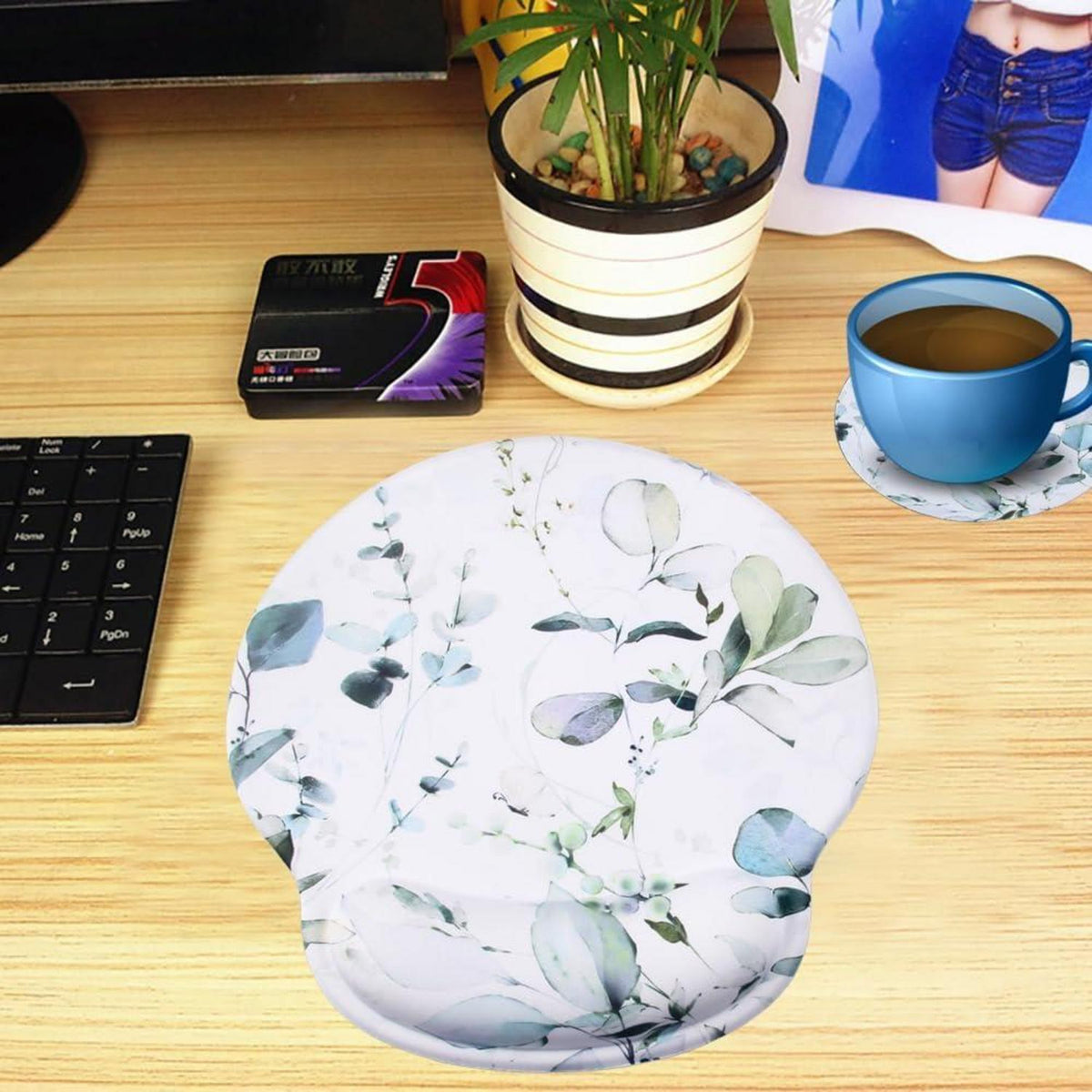 Ergonomisches Mousepad mit Gelkissen und Handauflage, Untersetzer Set