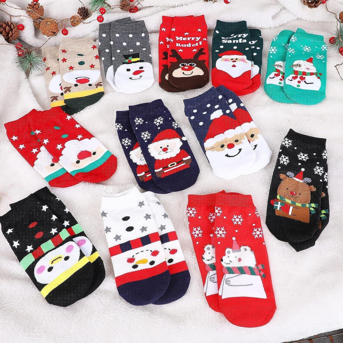 Souarts 12 Paare Weihnachtssocken Damen Adventskalender 2024